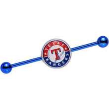 Load image into Gallery viewer, Licensed MLB Blue Anodized Texas Rangers Industrial Barbell 38mm

