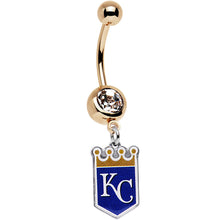 Load image into Gallery viewer, Licensed MLB Clear Gem Gold Anodized Kansas City Royals Belly Ring

