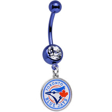 将图片加载到图库查看器，Licensed MLB Clear Gem Blue Anodized Toronto Blue Jays Belly Ring
