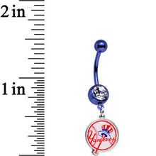 将图片加载到图库查看器，Licensed MLB Clear Gem Blue Anodized New York Yankees Belly Ring
