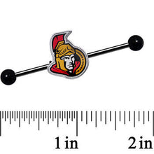 将图片加载到图库查看器，Licensed NHL Black Anodized Ottawa Senators Industrial Barbell 38mm
