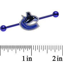 Load image into Gallery viewer, Licensed NHL Blue Anodized Vancouver Canucks Industrial Barbell 38mm

