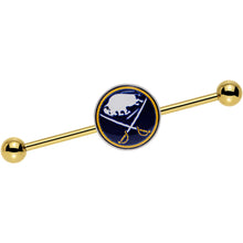 Load image into Gallery viewer, Licensed NHL Gold Anodized Buffalo Sabres Industrial Barbell 38mm

