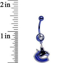 Load image into Gallery viewer, Licensed NHL Clear Gem Blue Anodized Vancouver Canucks Belly Ring
