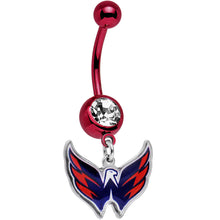 将图片加载到图库查看器，Licensed NHL Clear Gem Red Anodized Washington Capitals Belly Ring
