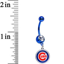 将图片加载到图库查看器，Licensed MLB Clear Gem Blue Anodized Chicago Cubs Dangle Belly Ring
