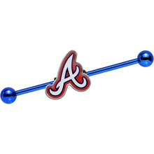 将图片加载到图库查看器，Licensed MLB Blue Anodized Atlanta Braves Industrial Barbell 38mm
