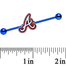 将图片加载到图库查看器，Licensed MLB Blue Anodized Atlanta Braves Industrial Barbell 38mm
