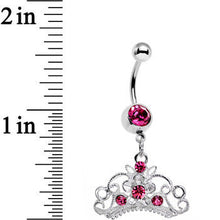 Load image into Gallery viewer, Pink Gem Ornate Imperial Crown Dangle Belly Ring
