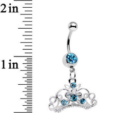 将图片加载到图库查看器，Aqua Gem Ornate Imperial Crown Dangle Belly Ring
