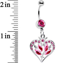 将图片加载到图库查看器，Pink Gem Framework Heart and Flower Dangle Belly Ring
