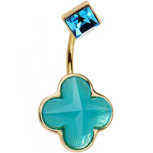 Load image into Gallery viewer, Aqua Gem Gold Anodized Teal Flower Power Belly Ring
