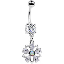 将图片加载到图库查看器，Clear CZ Gem Synthetic Opal Snowflower Dangle Belly Ring
