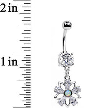 将图片加载到图库查看器，Clear CZ Gem Synthetic Opal Snowflower Dangle Belly Ring
