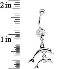 Load image into Gallery viewer, Clear Gem Diving Duo of Dolphins Dangle Belly Ring
