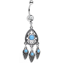 Load image into Gallery viewer, Clear Gem Faux Turquoise Dreamcatcher Chandelier Belly Ring
