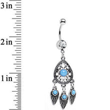 Load image into Gallery viewer, Clear Gem Faux Turquoise Dreamcatcher Chandelier Belly Ring
