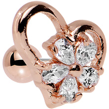 Load image into Gallery viewer, Clear CZ Rose Gold Plated Heart Cartilage Earring 16G 1/4

