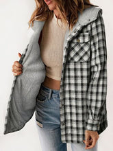 Load image into Gallery viewer, Plaid Snap Down Plush Hooded Jacket Soft &amp; Warm Women Outerwear Cozy And Comfortable Jacket

