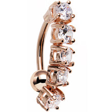Load image into Gallery viewer, Clear Cubic Zirconia Rose Gold Plated Cinco Top Mount Belly Ring
