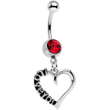 Load image into Gallery viewer, Red Gem Lovely Language I Love You Hollow Heart Dangle Belly Ring
