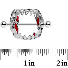 Load image into Gallery viewer, 14G 1 1/8 Steel Dripping Red Vampire Fangs Barbell Nipple Shield Set
