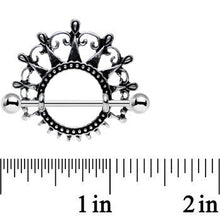 Load image into Gallery viewer, 1 inch Dark Ornate Detail Princess Crown Barbell Nipple Shield Set
