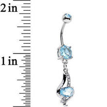 Load image into Gallery viewer, Aqua CZ Gem Dramatic Deco Twist Dangle Belly Ring
