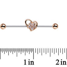 Load image into Gallery viewer, 14G Clear CZ Gem Fancy Orchid Heart Industrial Barbell 38mm
