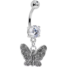 将图片加载到图库查看器，Clear Gem Springtime Patterns Butterfly Dangle Belly Ring
