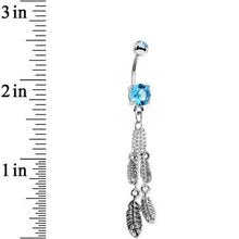 将图片加载到图库查看器，Clear Brilliant Blue CZ Gems Fluttering Feathers Dangle Belly Ring
