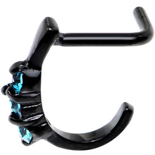 Load image into Gallery viewer, 18G Aqua Gem Black PVD Faux Hoop L Shaped Nose Ring
