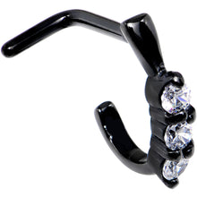 Load image into Gallery viewer, 18G Clear Gem Black PVD Faux Hoop L Shaped Nose Ring
