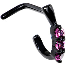 Load image into Gallery viewer, 18G Pink Gem Black PVD Faux Hoop L Shaped Nose Ring
