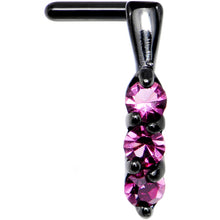 Load image into Gallery viewer, 18G Pink Gem Black PVD Faux Hoop L Shaped Nose Ring
