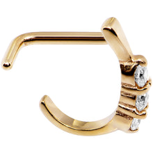 Load image into Gallery viewer, 18G Clear Gem Gold PVD Faux Hoop L Shaped Nose Ring
