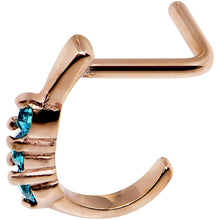 Load image into Gallery viewer, 18G Aqua Gem Rose Gold PVD Faux Hoop L Shaped Nose Ring
