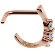 Load image into Gallery viewer, 18G Clear Gem Rose Gold PVD Faux Hoop L Shaped Nose Ring
