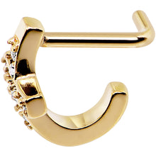 Load image into Gallery viewer, 18G Clear Gem Gold PVD Cross Faux Hoop L Shaped Nose Ring
