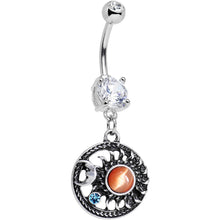 将图片加载到图库查看器，Clear Blue Orange Gem Celestial Bodies Moon and Sun Dangle Belly Ring
