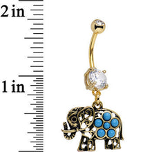 将图片加载到图库查看器，Clear Gem Faux Turquoise Gold Anodized Elephant Dangle Belly Ring
