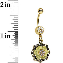 Load image into Gallery viewer, Clear Gem Gold Anodized Lovely Yellow Lotus Flower Dangle Belly Ring
