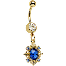 将图片加载到图库查看器，Clear Blue Gem Gold Anodized Royal Coronation Dangle Belly Ring
