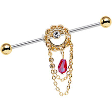 Load image into Gallery viewer, 14G Pinkish Red Gem Ornate Flower Crown Industrial Barbell 38mm
