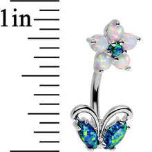 Load image into Gallery viewer, Clear Aqua Faux Opal Flourishing Flower Double Mount Belly Ring
