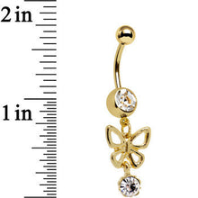 将图片加载到图库查看器，Clear Gem Gold Plated Breathtaking Butterfly Dangle Belly Ring

