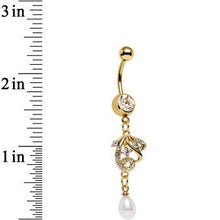 Load image into Gallery viewer, Clear Gem White Orb Gold Plated Delicately Deco Dangle Belly Ring
