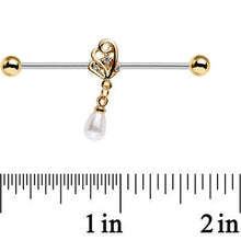 将图片加载到图库查看器，14G White Orb Winged Wonder Dangle Industrial Barbell 38mm
