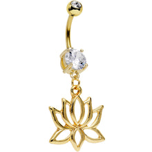 将图片加载到图库查看器，Clear Gem Gold Plated Framework Lotus Flower Dangle Belly Ring
