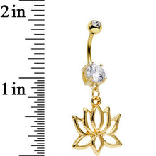 将图片加载到图库查看器，Clear Gem Gold Plated Framework Lotus Flower Dangle Belly Ring
